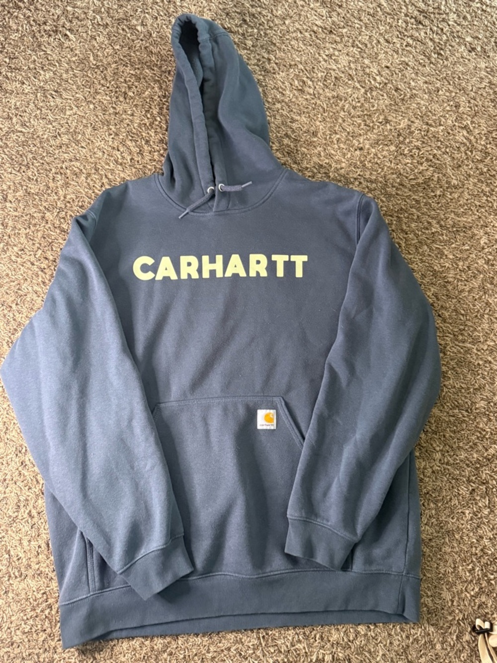 Carhartt Navy Pullover Hoodie with Yellow Logo